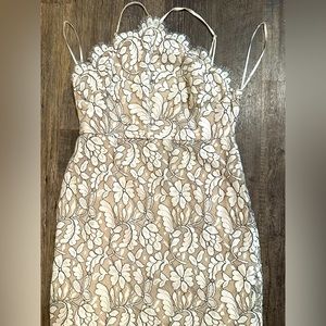 Beige and Ivory Lace Bodycon LuLus Dress